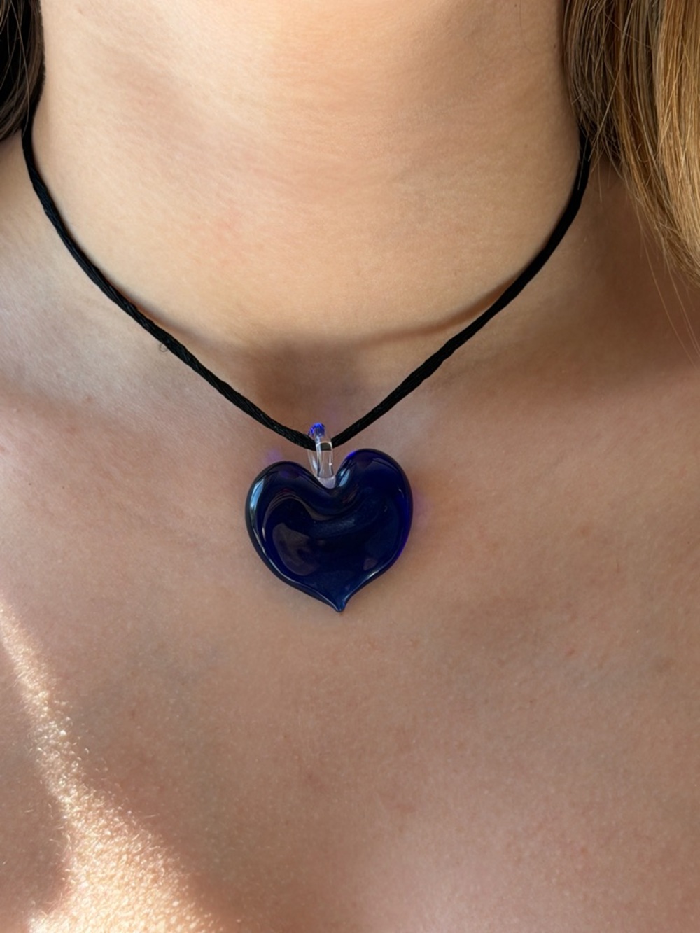 NWOT Italian Murano Glass Large Deep Purple Heart Pendant - Picture 3 of 12